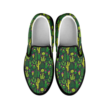 Cute Cactus Plant Pattern Print Black Slip On Shoes