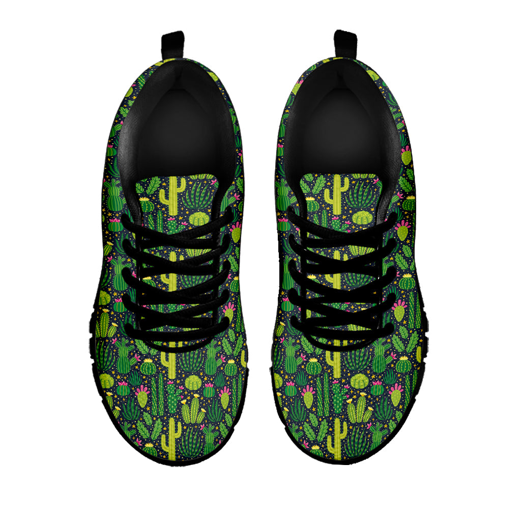 Cute Cactus Plant Pattern Print Black Sneakers