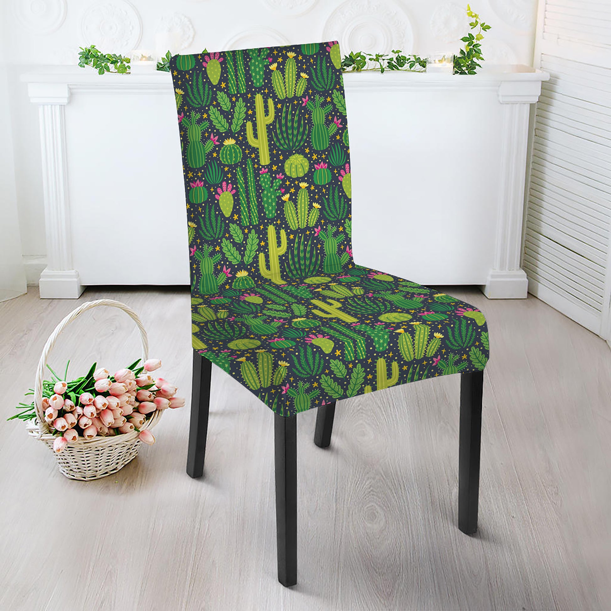Cute Cactus Plant Pattern Print Dining Chair Slipcover