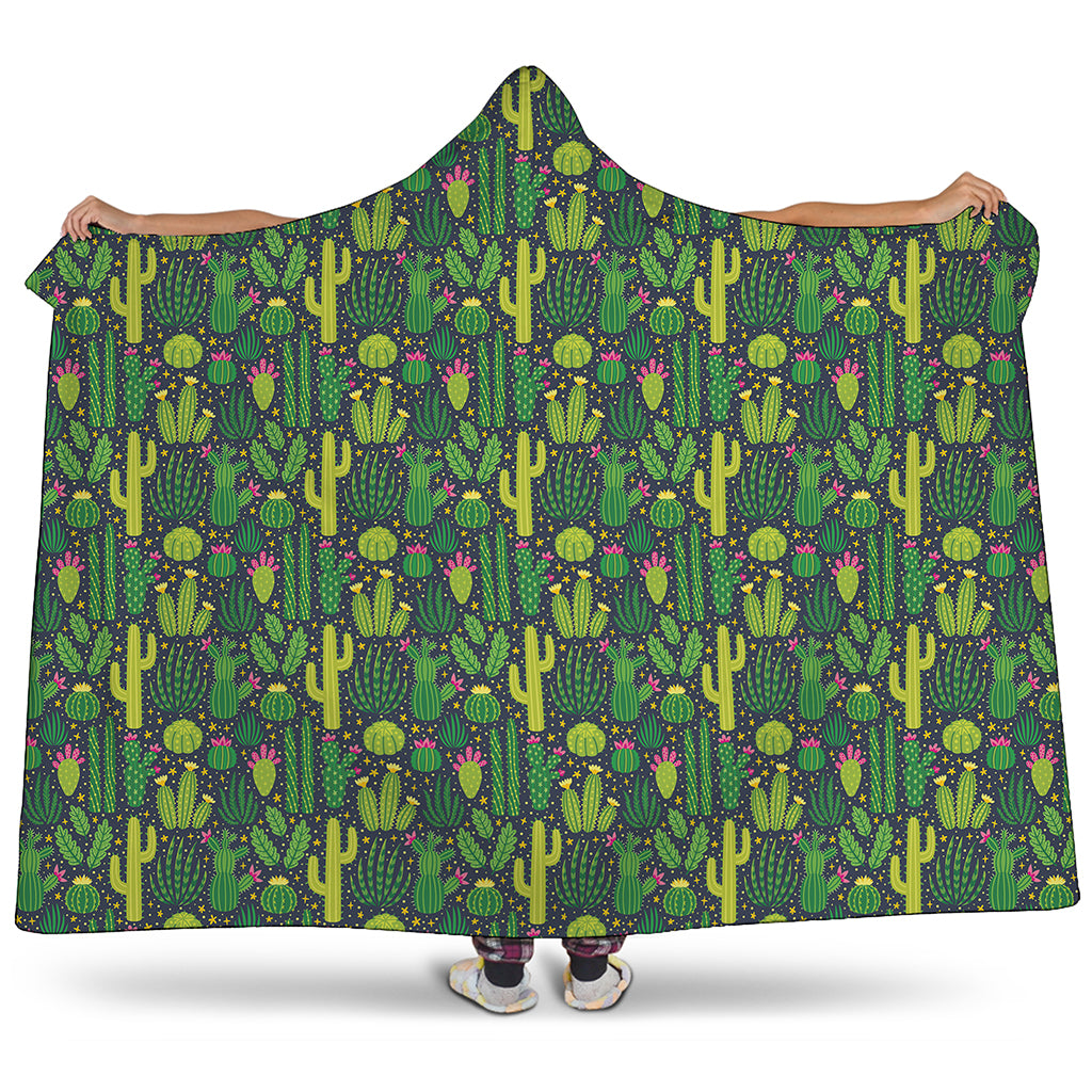 Cute Cactus Plant Pattern Print Hooded Blanket