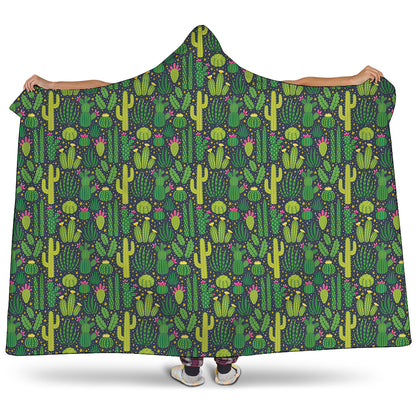 Cute Cactus Plant Pattern Print Hooded Blanket