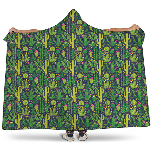 Cute Cactus Plant Pattern Print Hooded Blanket
