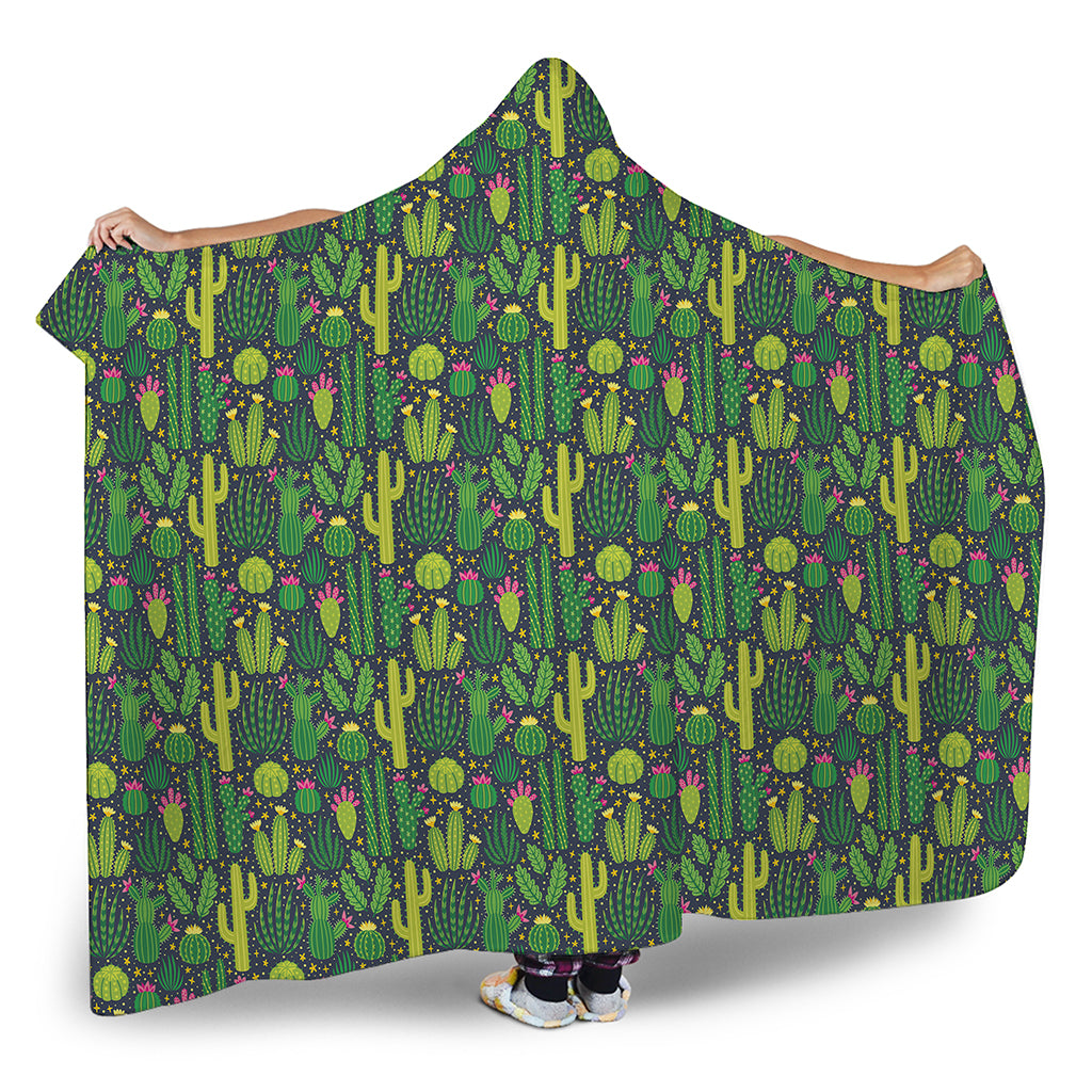 Cute Cactus Plant Pattern Print Hooded Blanket