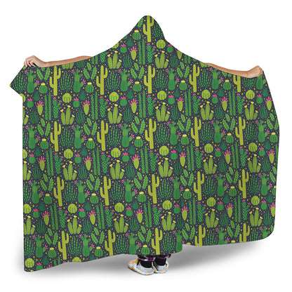 Cute Cactus Plant Pattern Print Hooded Blanket
