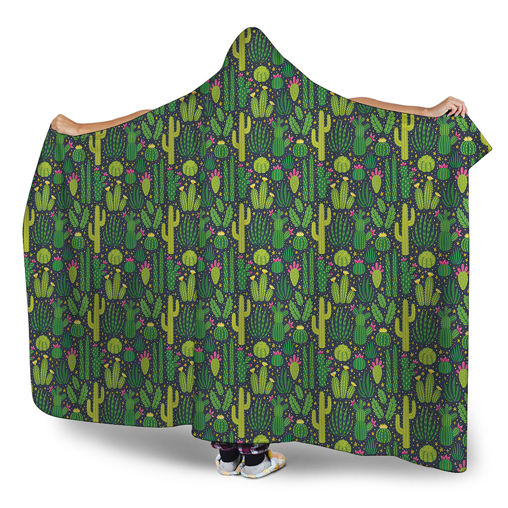 Cute Cactus Plant Pattern Print Hooded Blanket
