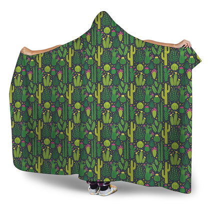 Cute Cactus Plant Pattern Print Hooded Blanket