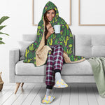 Cute Cactus Plant Pattern Print Hooded Blanket