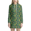 Cute Cactus Plant Pattern Print Pullover Hoodie Dress