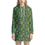 Cute Cactus Plant Pattern Print Hoodie Dress