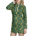 Cute Cactus Plant Pattern Print Hoodie Dress
