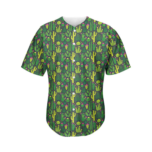 Cute Cactus Plant Pattern Print Men's Baseball Jersey