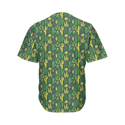 Cute Cactus Plant Pattern Print Men's Baseball Jersey