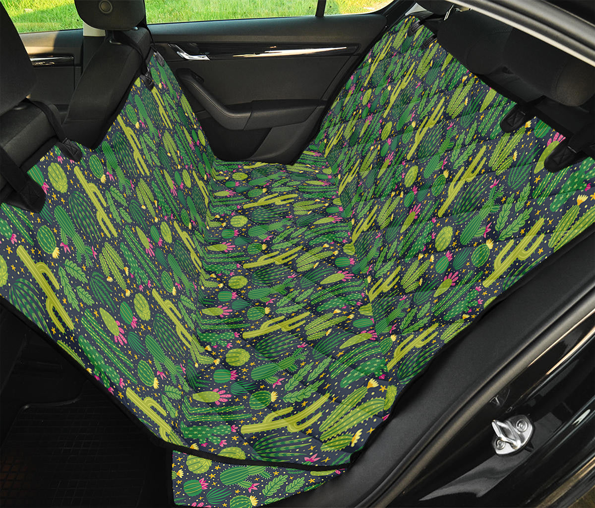 Cute Cactus Plant Pattern Print Pet Car Back Seat Cover