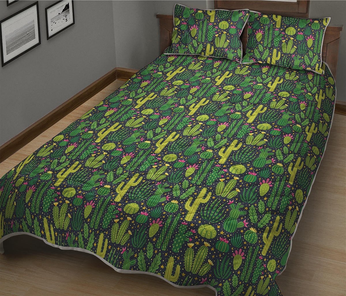 Cute Cactus Plant Pattern Print Quilt Bed Set