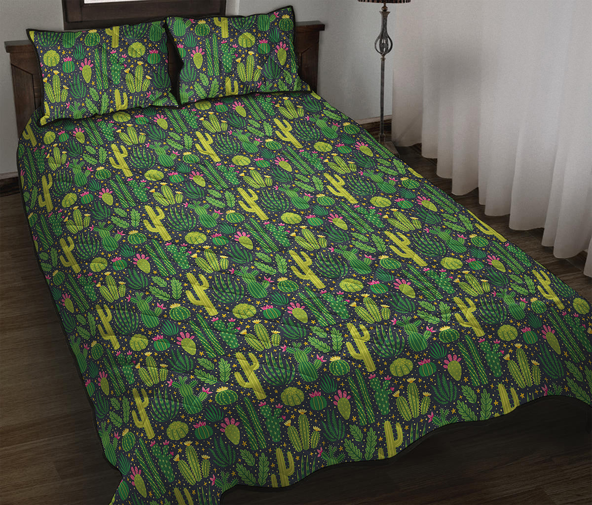 Cute Cactus Plant Pattern Print Quilt Bed Set