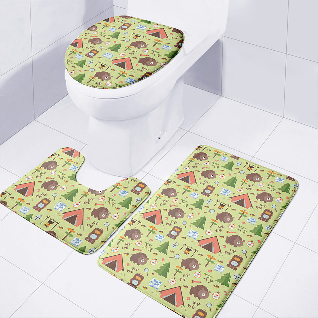 Cute Camping Pattern Print 3 Piece Bath Mat Set