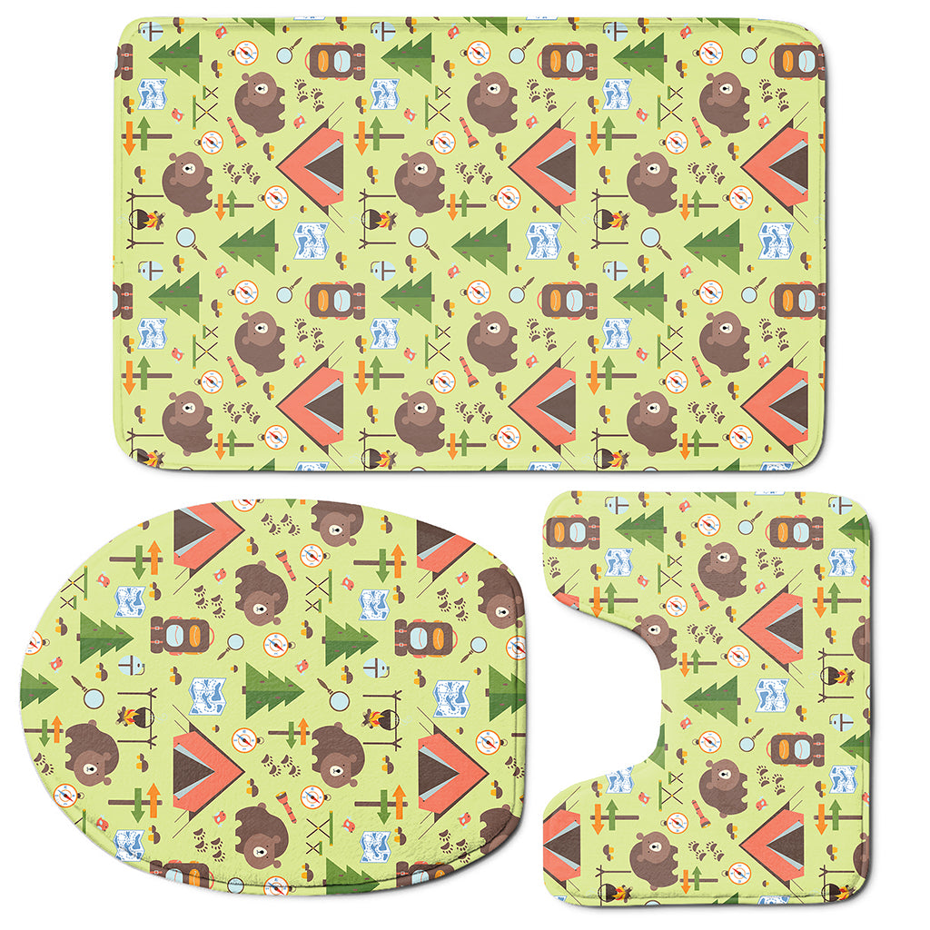 Cute Camping Pattern Print 3 Piece Bath Mat Set