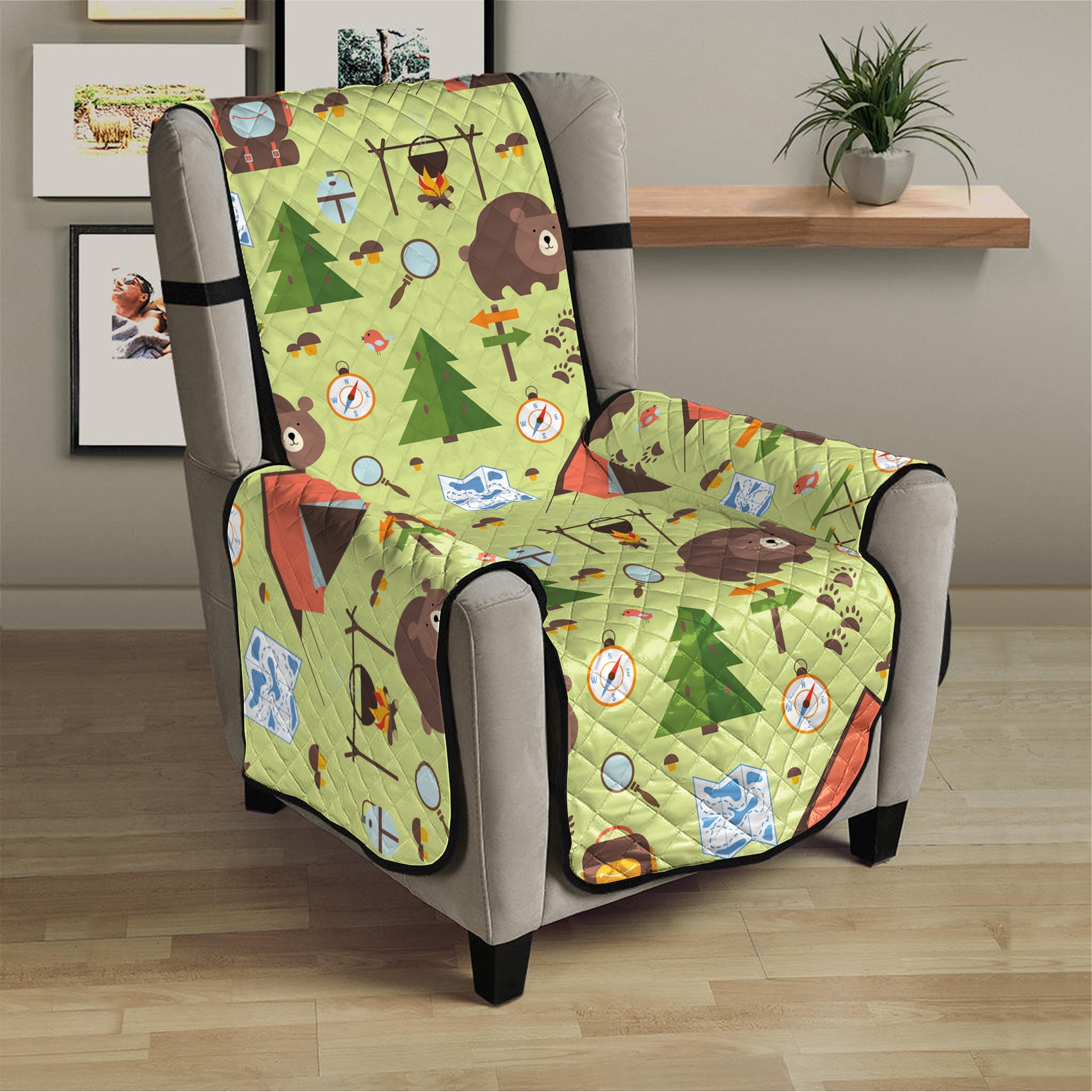 Cute Camping Pattern Print Armchair Protector