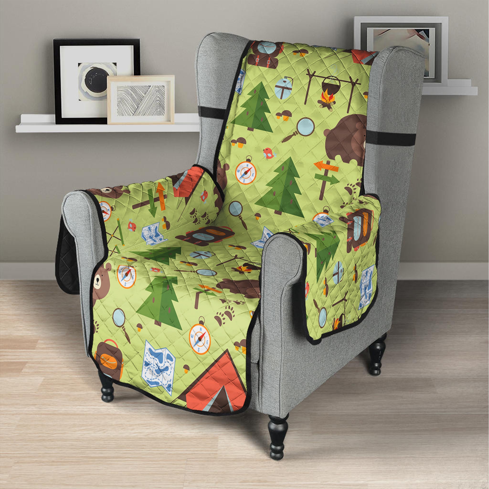 Cute Camping Pattern Print Armchair Protector