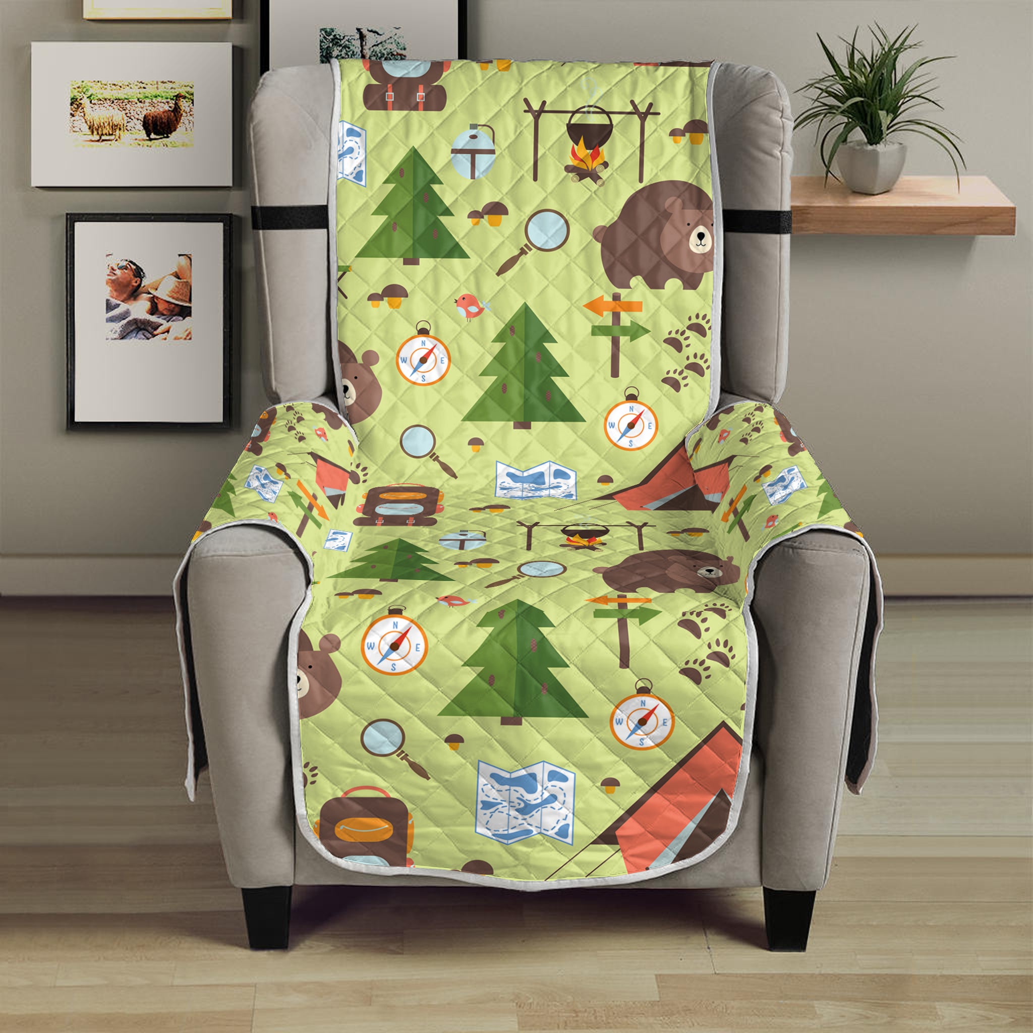 Cute Camping Pattern Print Armchair Protector