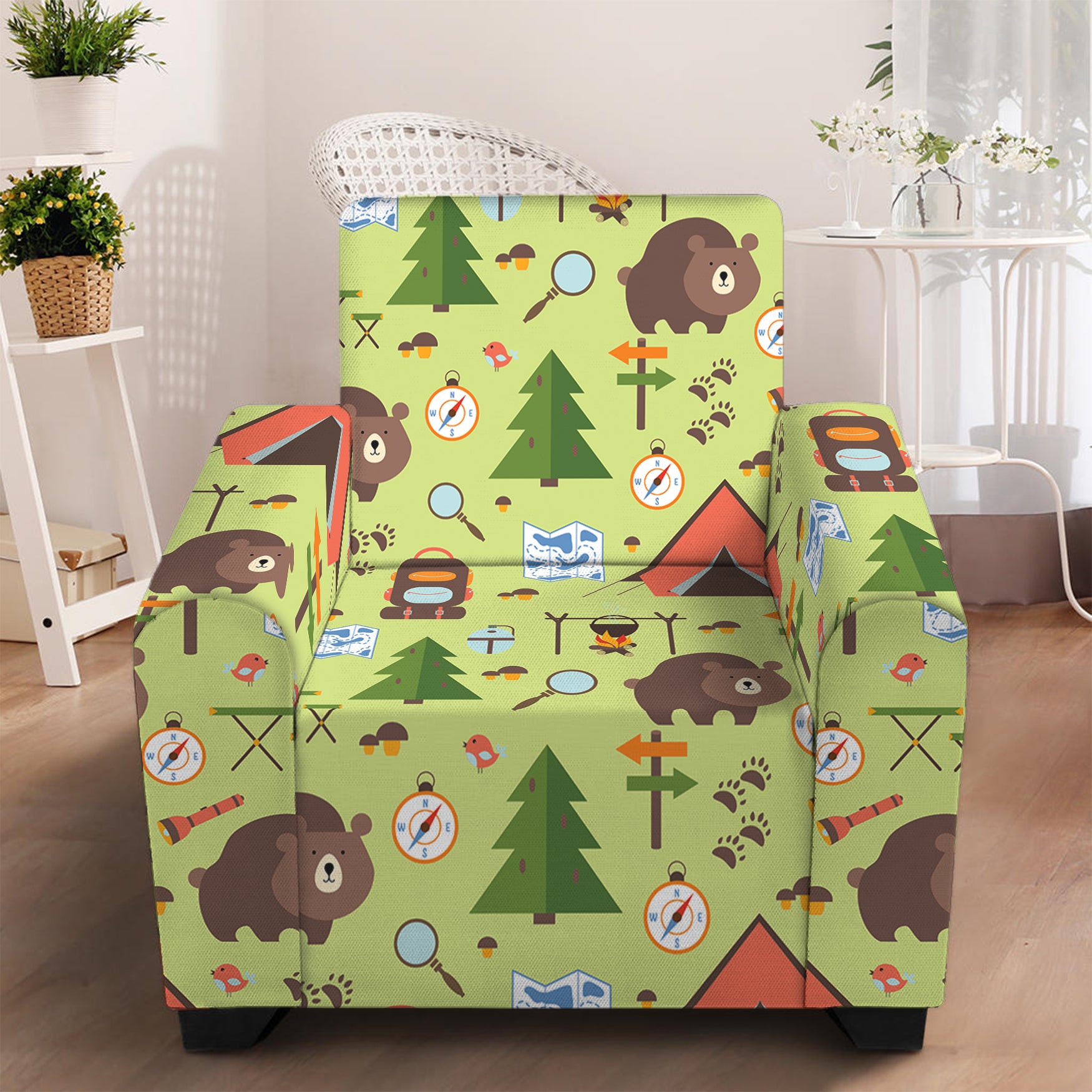 Cute Camping Pattern Print Armchair Slipcover