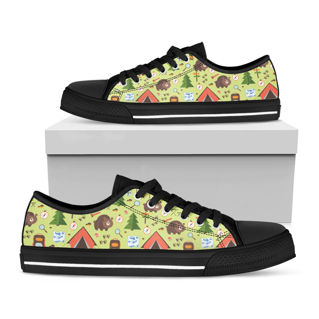 Cute Camping Pattern Print Black Low Top Shoes