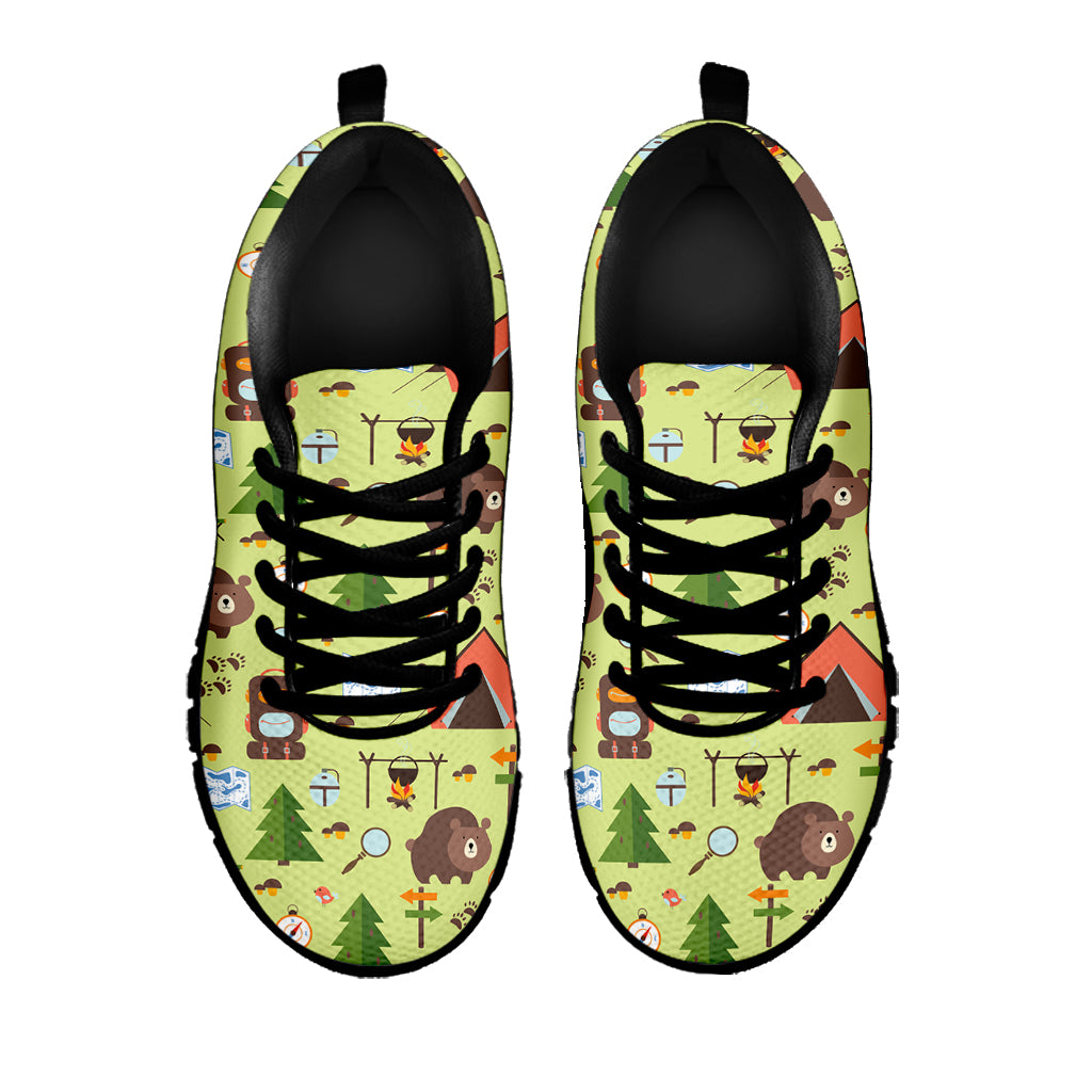 Cute Camping Pattern Print Black Sneakers