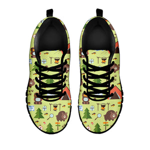 Cute Camping Pattern Print Black Sneakers