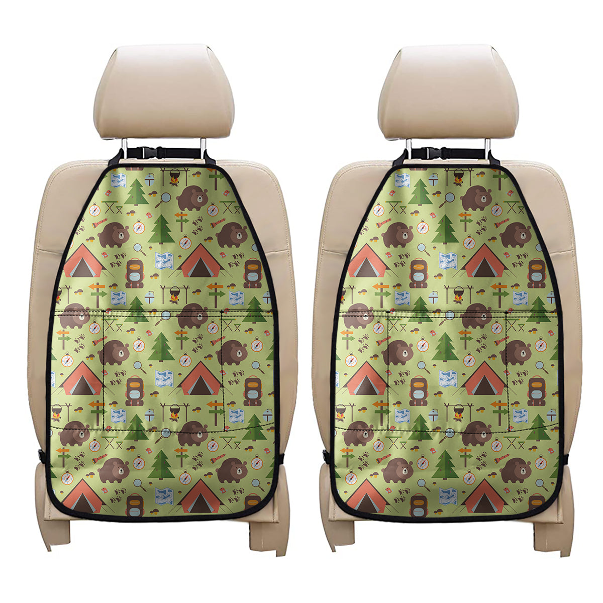 Cute Camping Pattern Print Car Seat Organizers