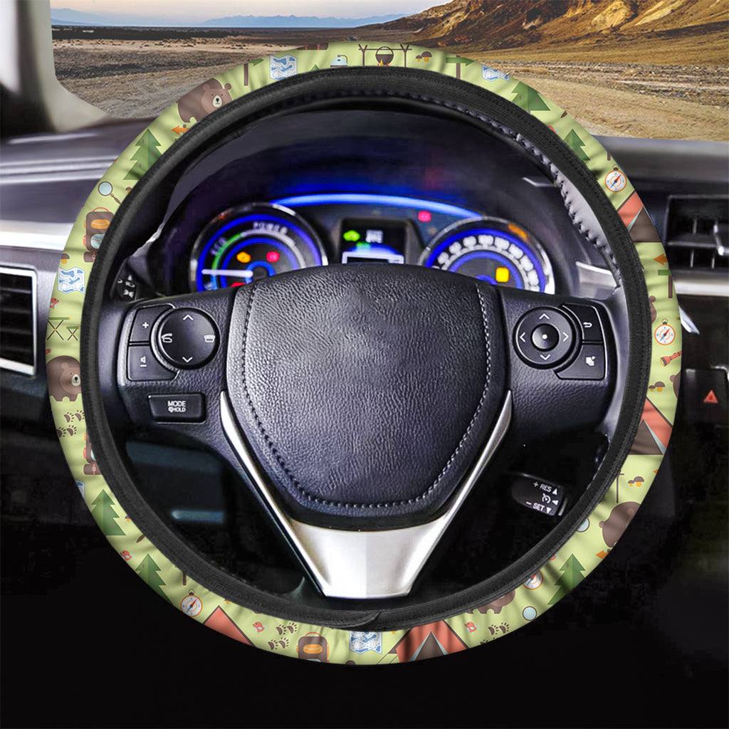 Cute Camping Pattern Print Car Steering Wheel Cover