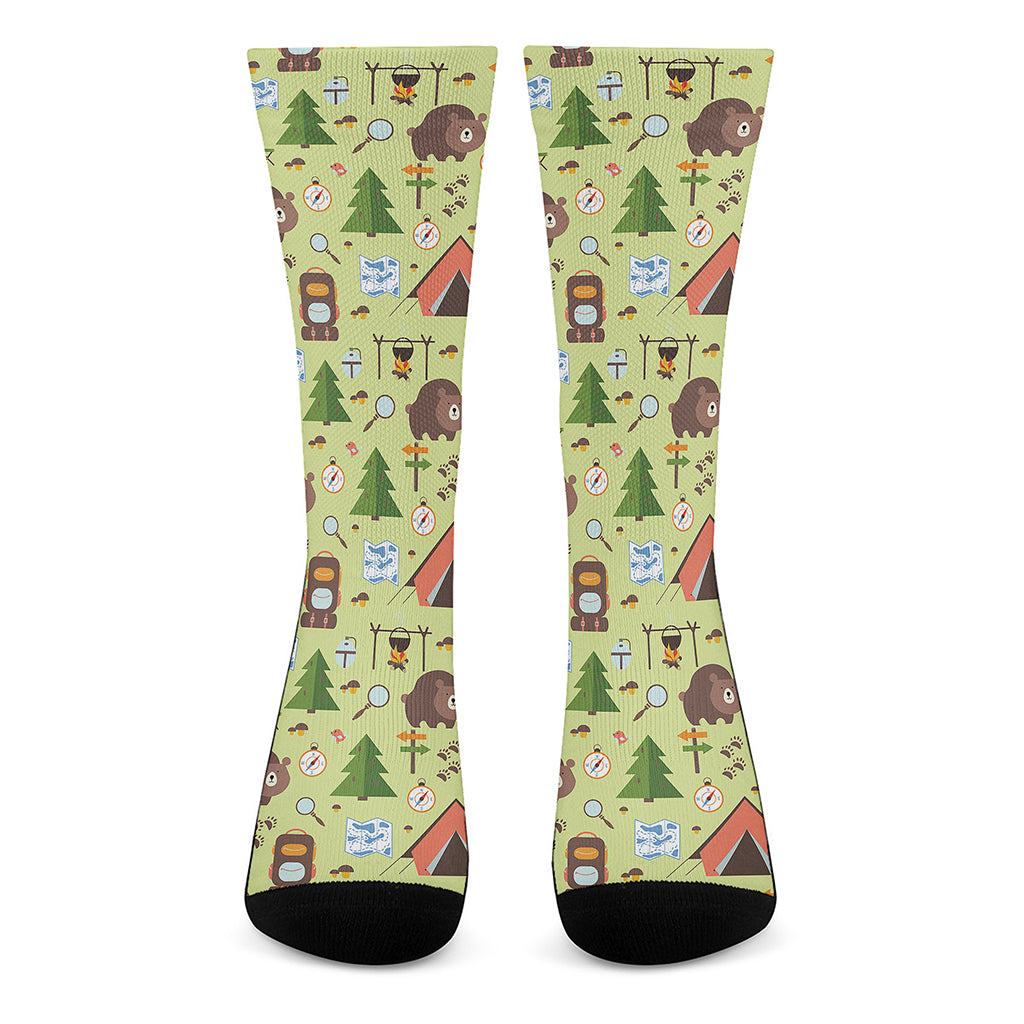 Cute Camping Pattern Print Crew Socks