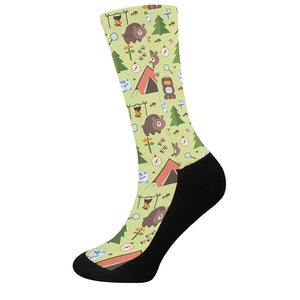 Cute Camping Pattern Print Crew Socks