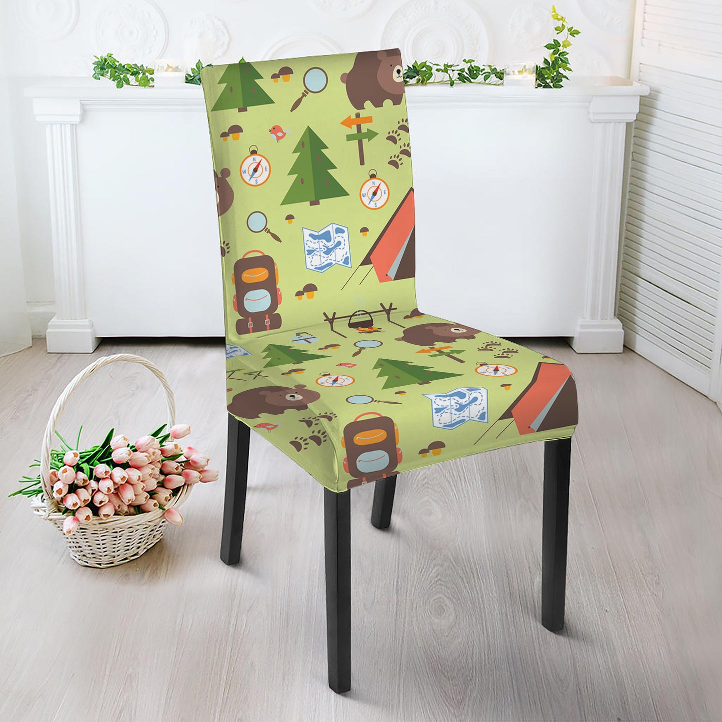 Cute Camping Pattern Print Dining Chair Slipcover