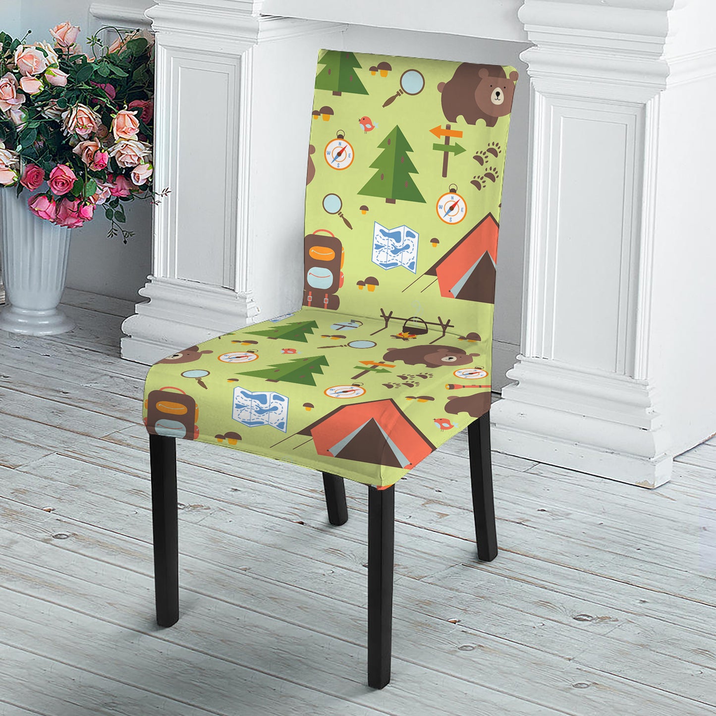 Cute Camping Pattern Print Dining Chair Slipcover
