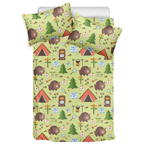 Cute Camping Pattern Print Duvet Cover Bedding Set