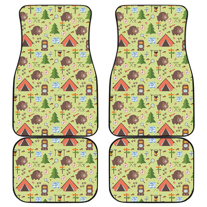 Cute Camping Pattern Print Front and Back Car Floor Mats
