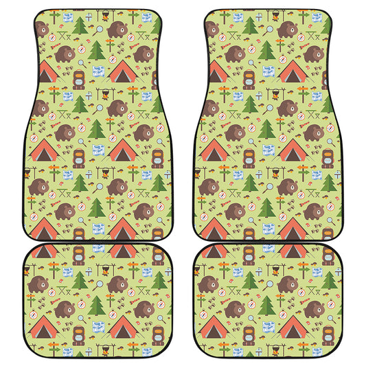 Cute Camping Pattern Print Front and Back Car Floor Mats