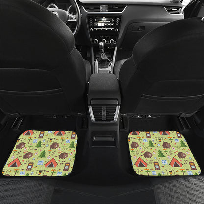 Cute Camping Pattern Print Front and Back Car Floor Mats