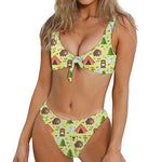 Cute Camping Pattern Print Front Bow Tie Bikini