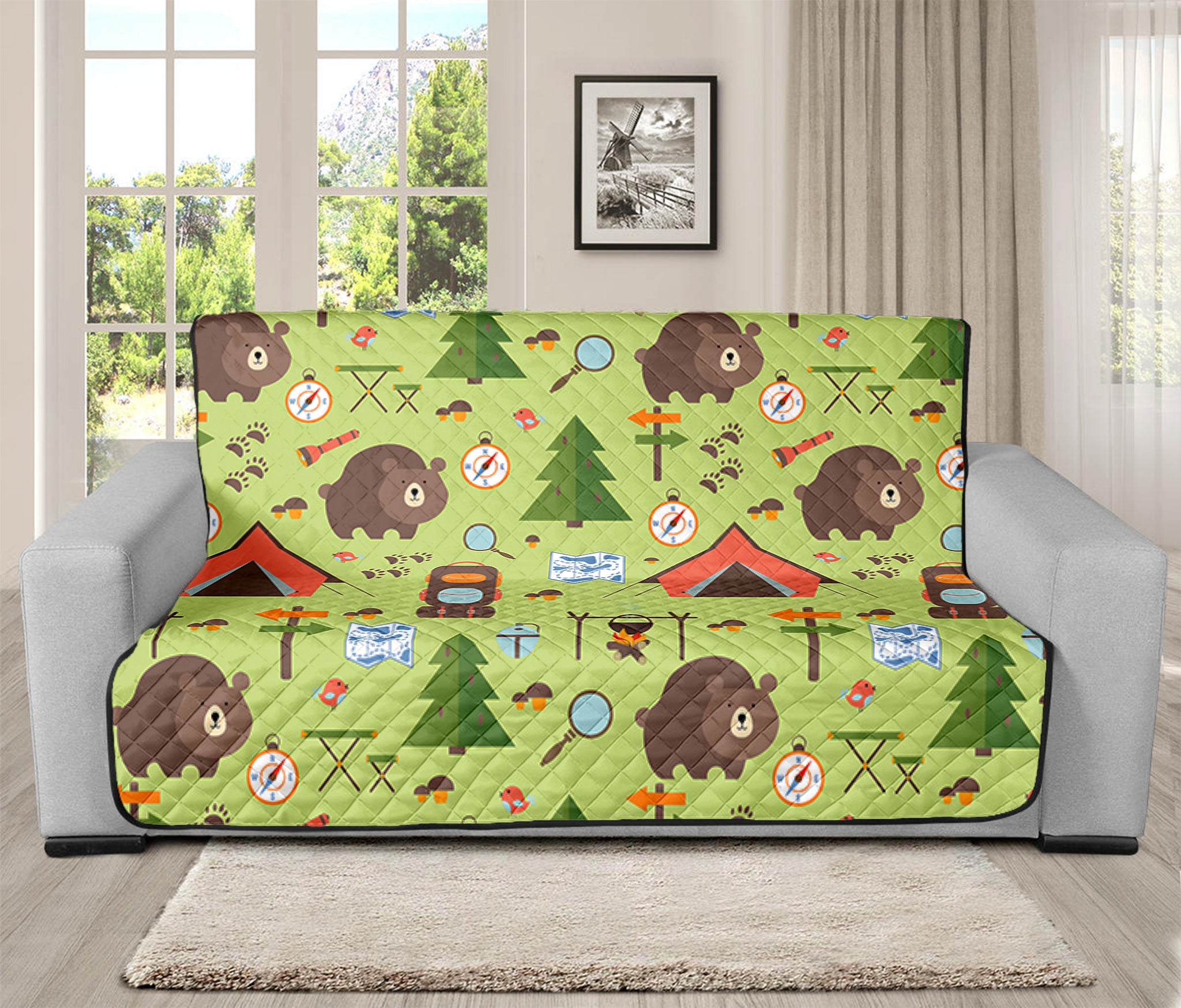 Cute Camping Pattern Print Futon Protector