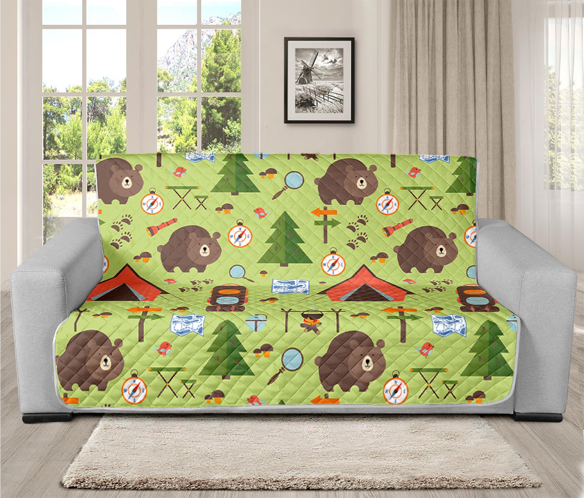 Cute Camping Pattern Print Futon Protector