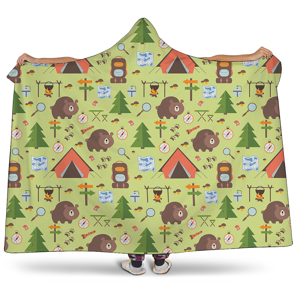 Cute Camping Pattern Print Hooded Blanket