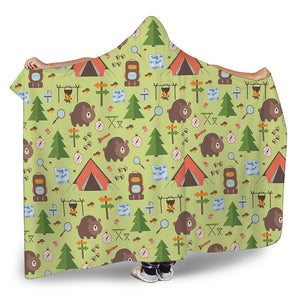 Cute Camping Pattern Print Hooded Blanket