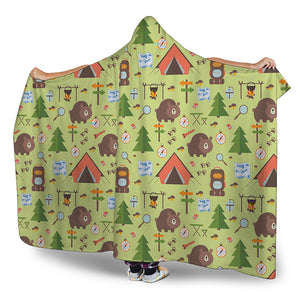 Cute Camping Pattern Print Hooded Blanket