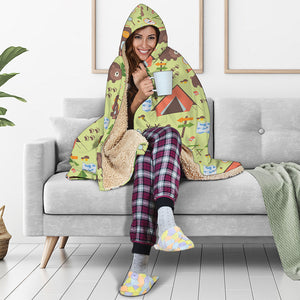 Cute Camping Pattern Print Hooded Blanket