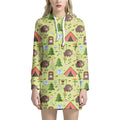 Cute Camping Pattern Print Pullover Hoodie Dress