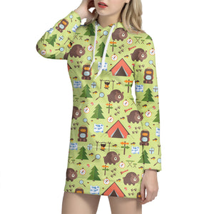 Cute Camping Pattern Print Hoodie Dress