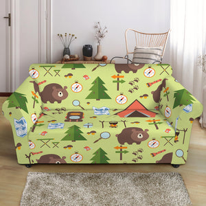 Cute Camping Pattern Print Loveseat Slipcover