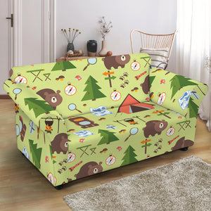 Cute Camping Pattern Print Loveseat Slipcover