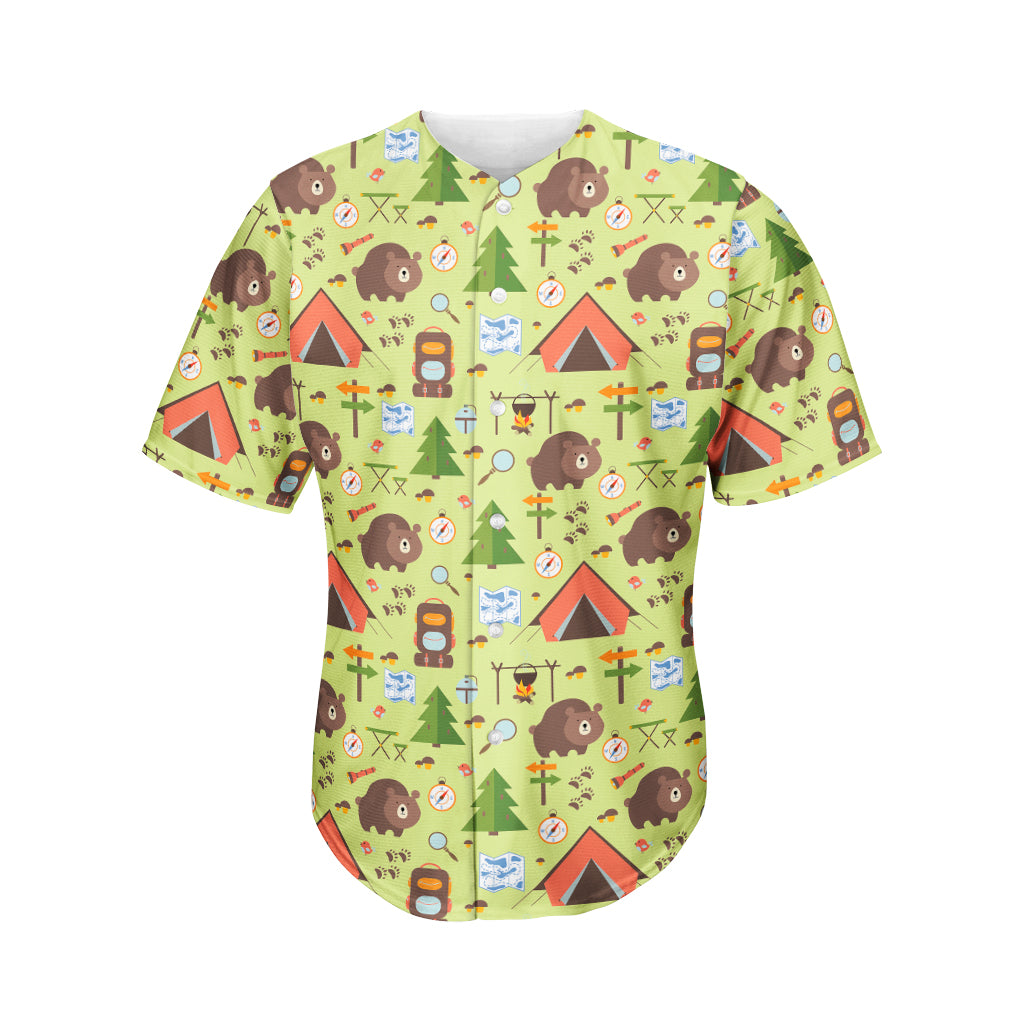 Cute Camping Pattern Print Men's Baseball Jersey
